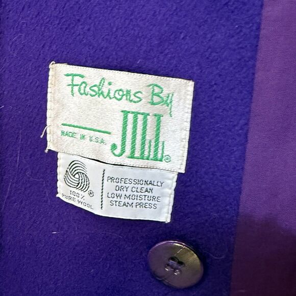 Fashions by Jill Vtg 80s Purple Double breasted 100% Wool Coat Lined Small USA - Picture 10 of 14